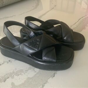 Genuine Prada Napa Quilted Platform Slingback Sandals